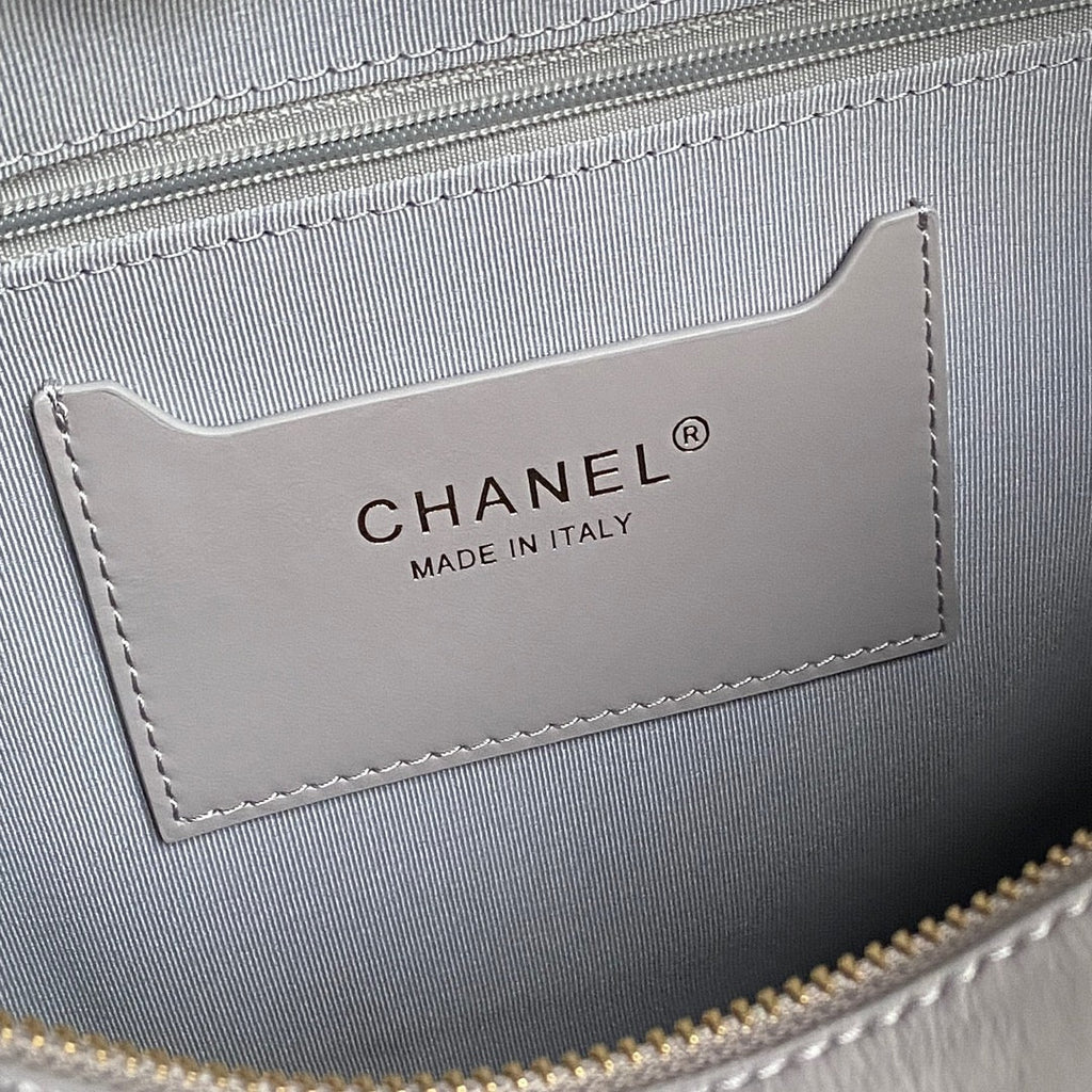 BOWLING BAG 29 IN GREY CALFSKIN GOLD HARDWARE