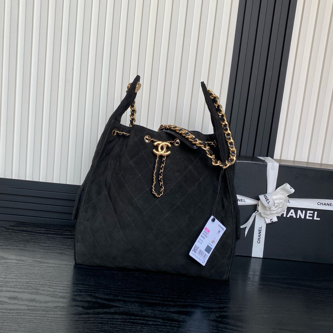 MEDIUM HANDBAG 40 IN BLACK SUEDE GOLD HARDWARE