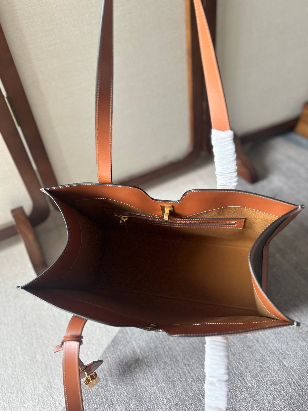CABAS 37 IN BLACK TRIOMPHE CANVAS AND BRONZE BROWN CALFSKIN TRIM GOLD LOCK