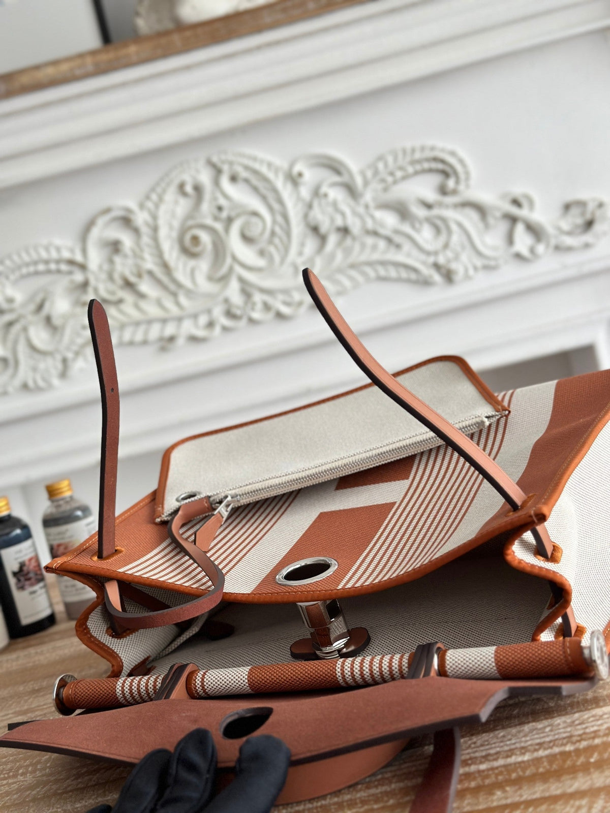 ZIP CABINE 31 BAG IN BRONZE BROWN MIX WHITE CANVAS AND CALFSKIN