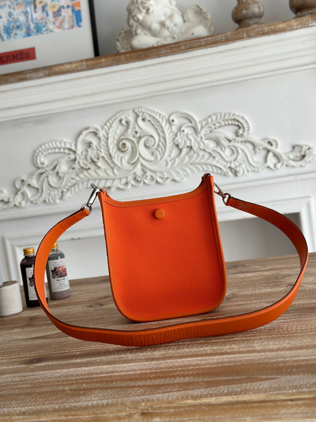 MINI NEO 17 EVELYNE BAG IN FIRE ORANGE CANVAS AND CALFSKIN
