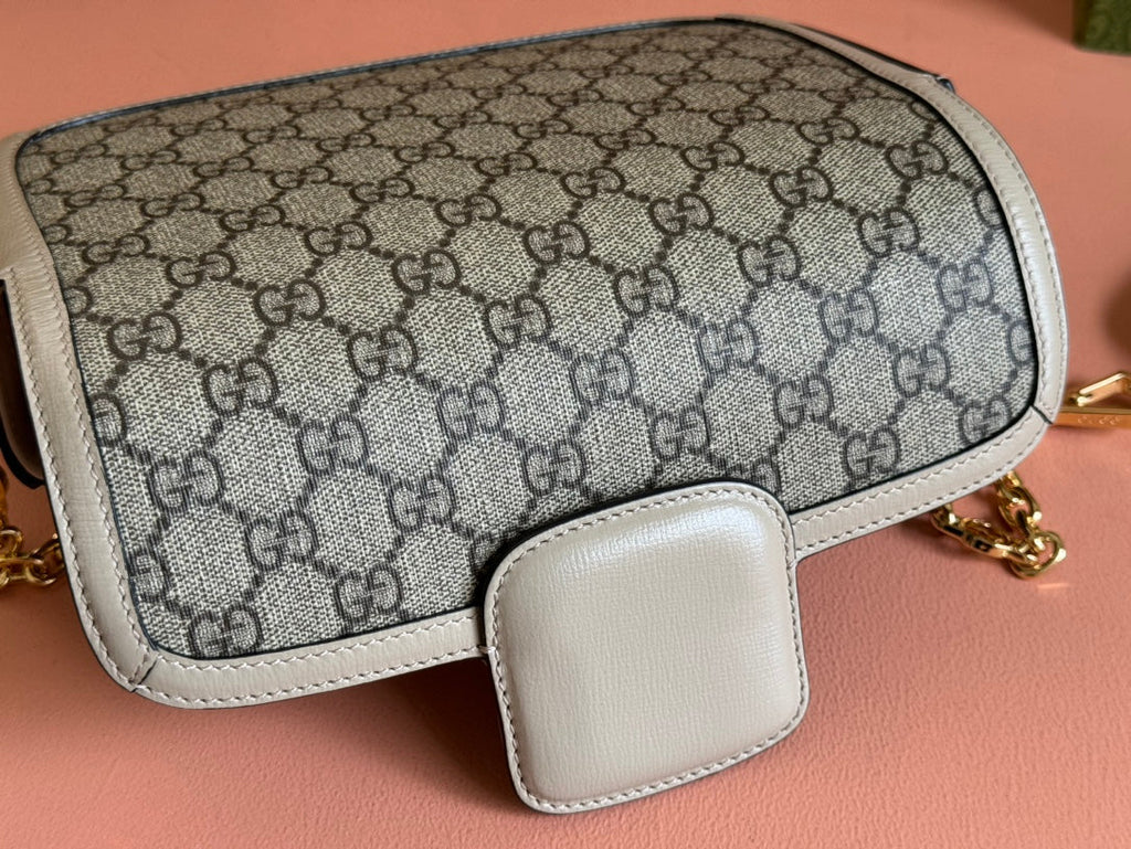 GG HORSEBIT 1955 BAG 24 IN BEIGE CANVAS AND WHITE CALFSKIN
