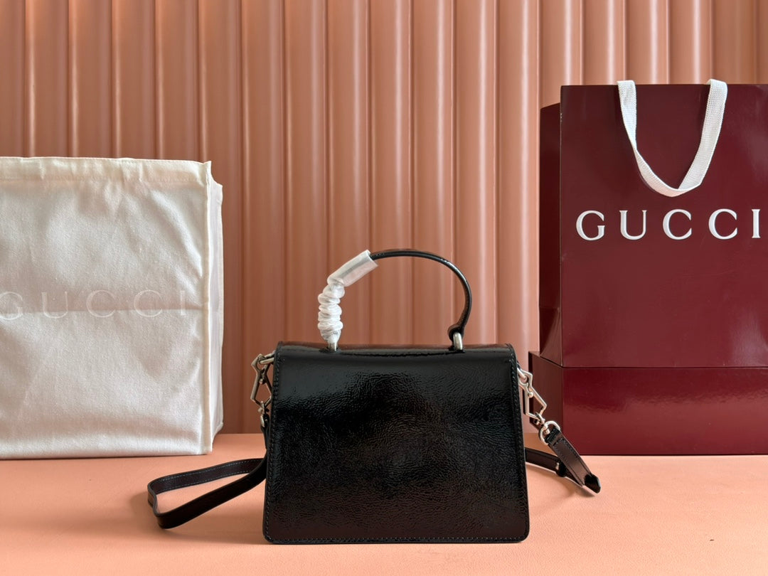 DIONYSUS MEDIUM SHOULDER BAG 22 IN BLACK GG GLOSSY LAMBSKIN