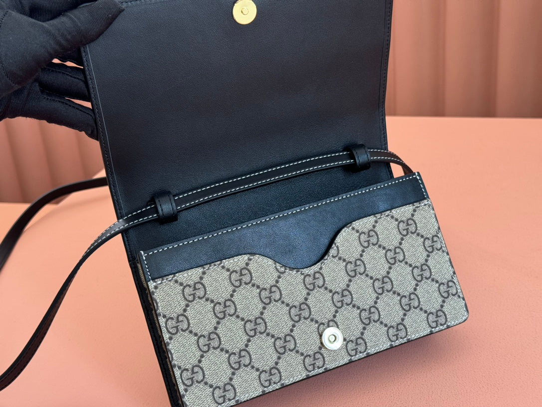 EMBLEM WALLET GG MONOGRAM 20 IN DARK BROWN AND BLACK CALFSKIN