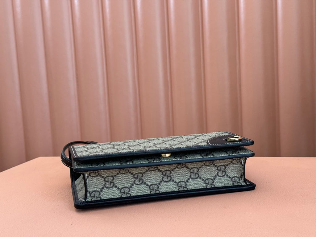 EMBLEM WALLET GG MONOGRAM 20 IN DARK BROWN AND BLACK CALFSKIN