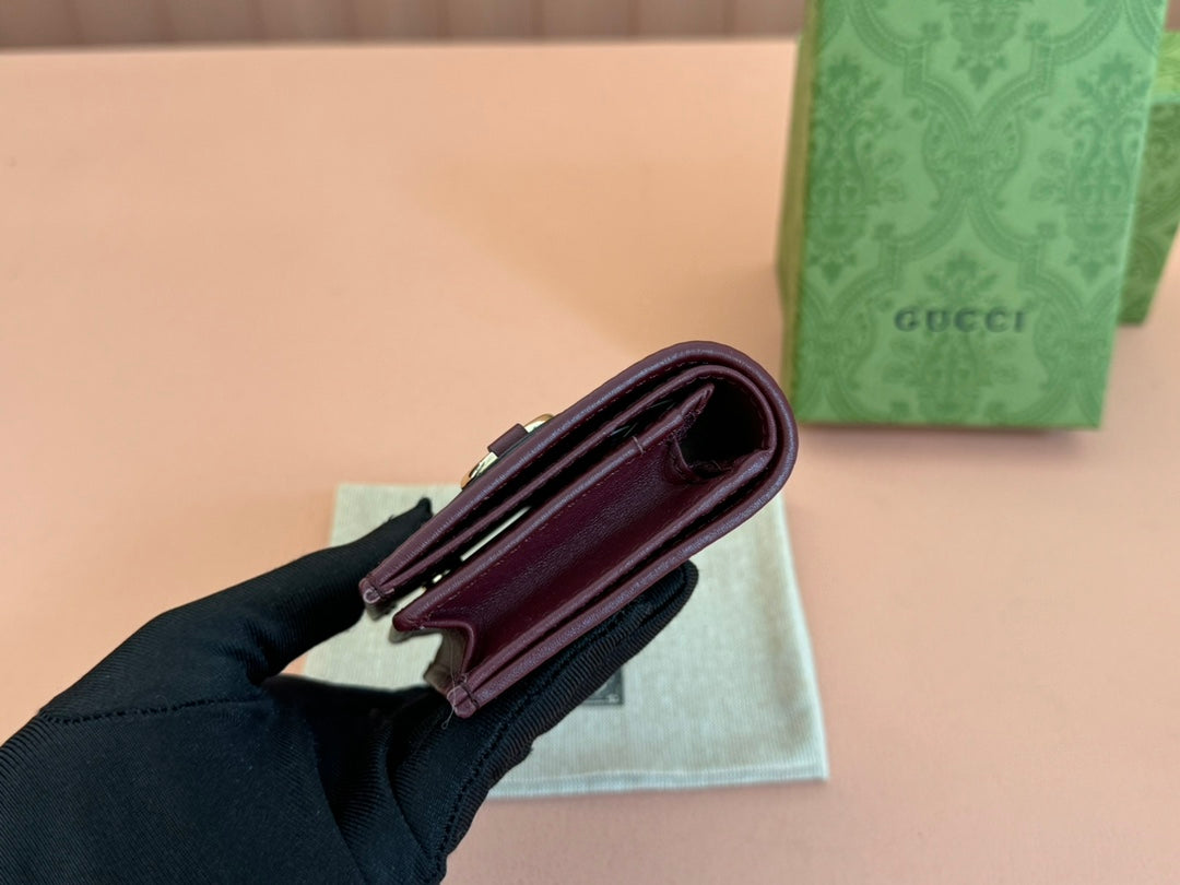 HORSEBIT 1955 CARD CASE WALLET 11 IN BEIGE DARK BROWN NEW GG AND ROSSO ANCORA RED CALFSKIN