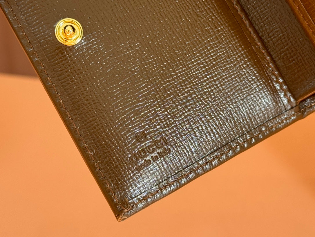 HORSEBIT 1955 CARD CASE WALLET 11.5 IN BEIGE EBONY GG CANVAS BROWN CALFSKIN