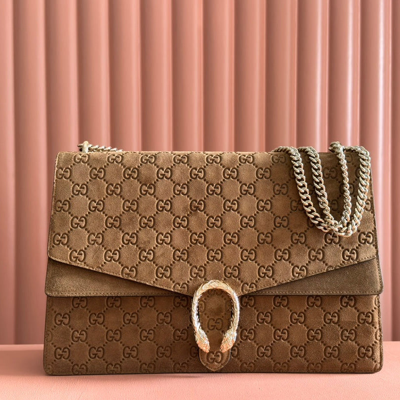 DIONYSUS LAGRE SHOULDER BAG 42 IN BROWN SUEDE