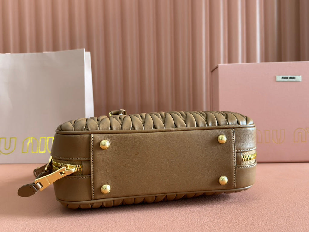 ARCADIE MATELASSÉ BAG 27 IN SEPIA BROWN CALFSKIN GOLD HARDWARE