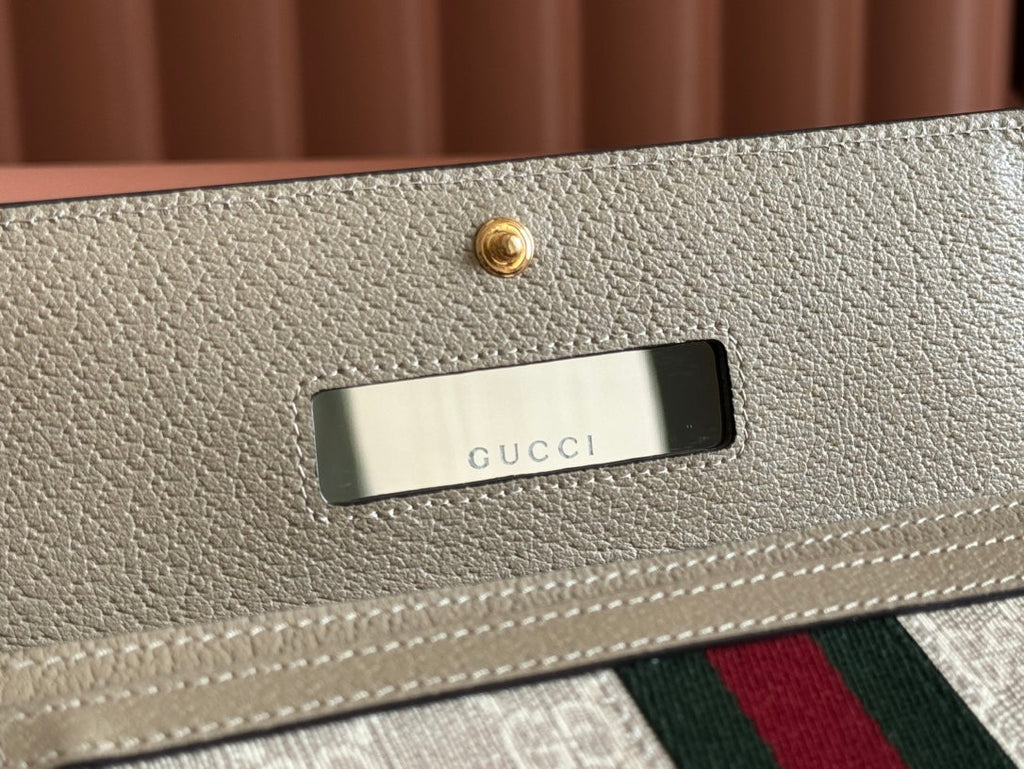 OPHIDIA WALLET ON GOLD CHAIN 19 IN LIGHT BEIGE GG CANVAS AND LIGHT BROWN CALFSKIN