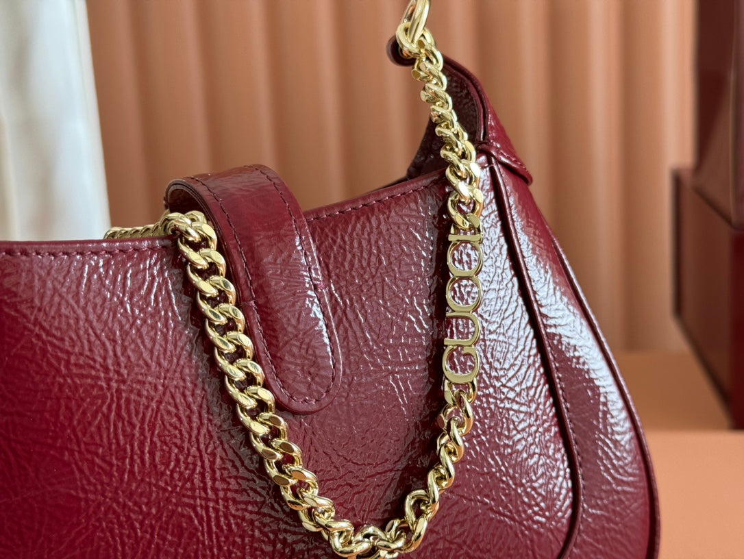 JACKIE NOTTE MINI BAG 19 IN RED WINE CRACKED LACQUER CALFSKIN GOLD HARDWARE