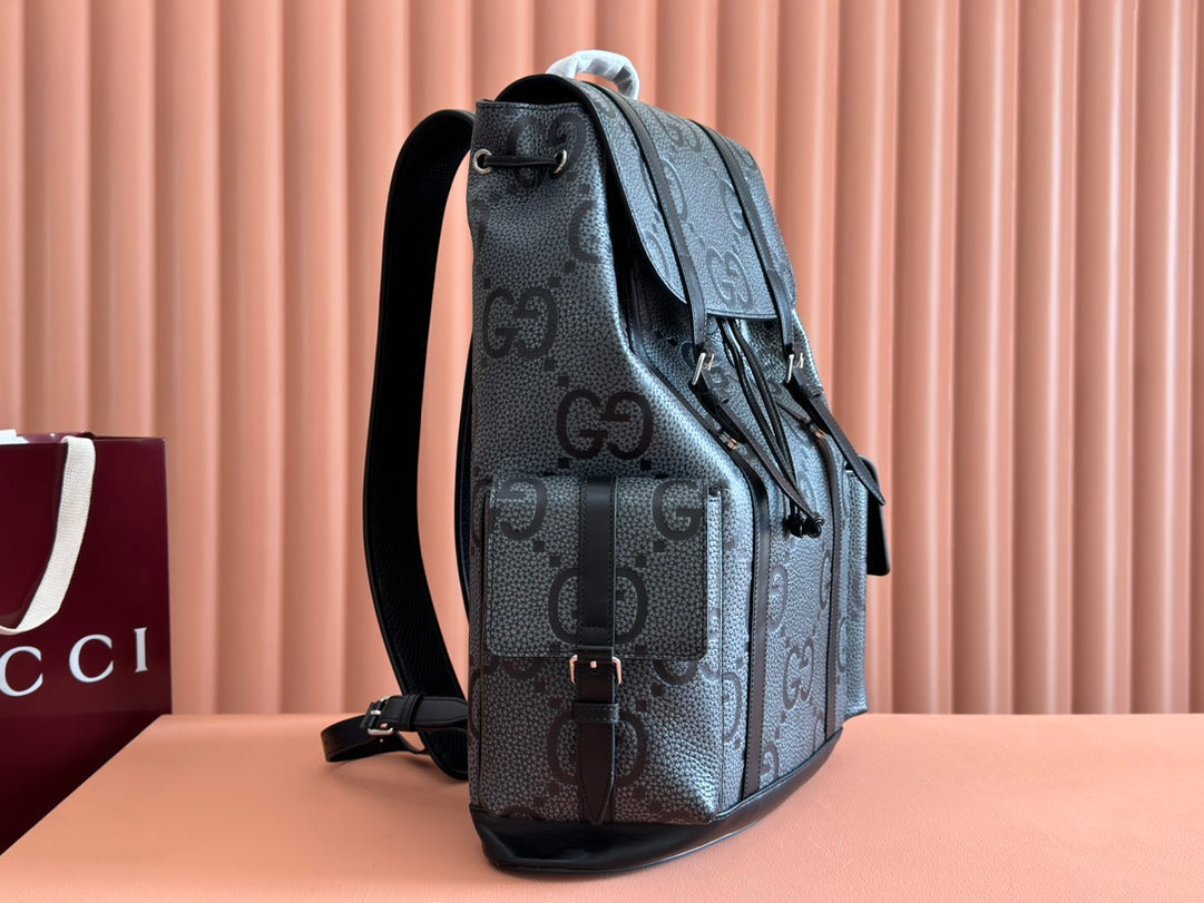 LARGE BACKPACK JUMBO 41 IN GREY AND BLACK GRAINY GG LAMBSKIN