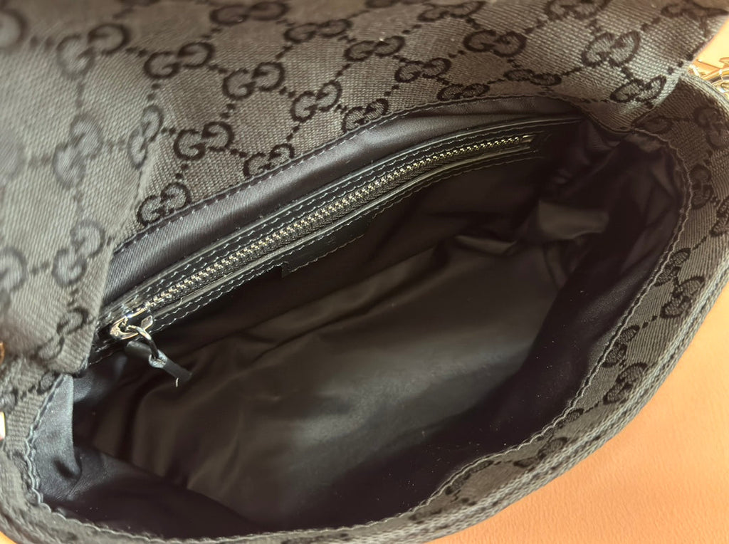 SMALL CROSSBODY BAG 19 IN BLACK CANVAS MONOGRAM LOGO