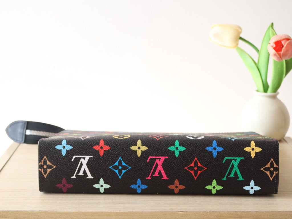 TOILETRY POUCH 25 IN BLACK MIX COLORFUL CALFSKIN