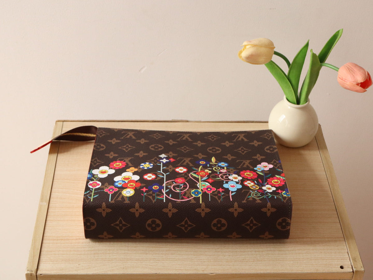 TOILETRY POUCH 25 CM BAG IN BROWN MONOGRAM CALFSKIN WITH STICKER