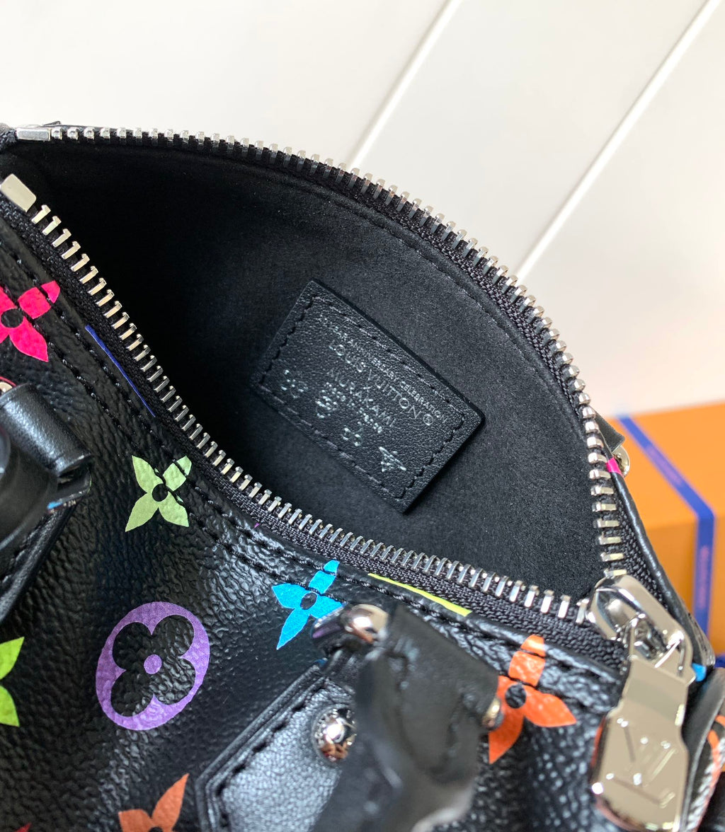 NANO SPEEDY BAG 16 IN COLORFUL MONOGRAM PATTERN AND BLACK COATED CANVAS