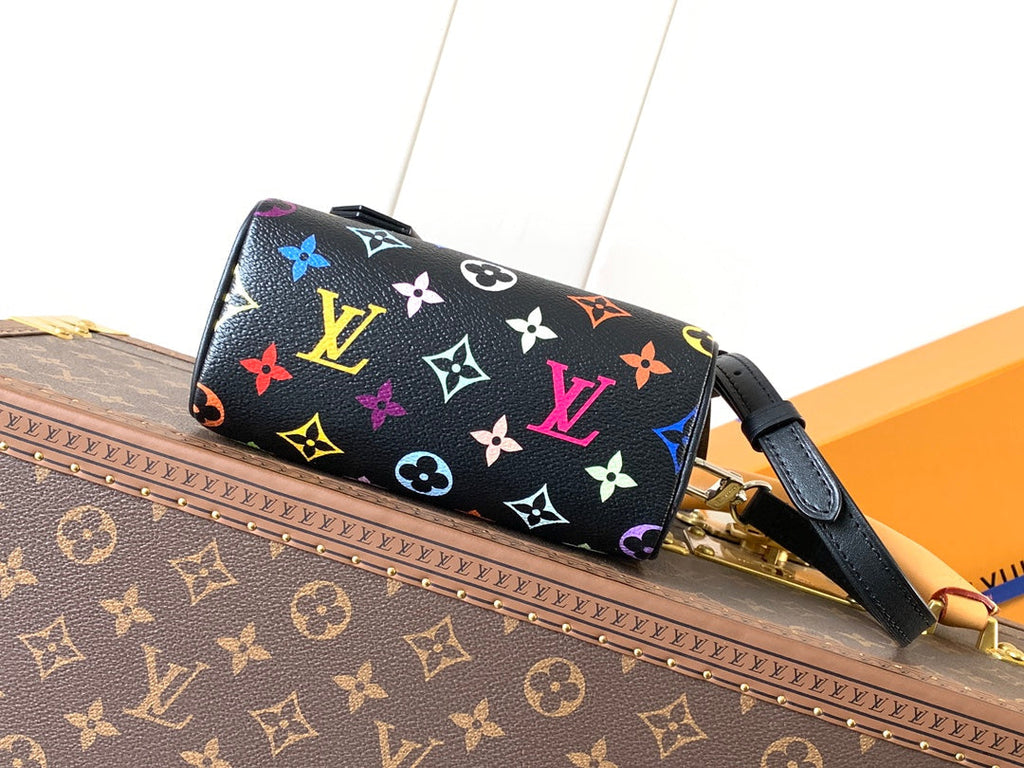 NANO SPEEDY BAG 16 IN COLORFUL MONOGRAM PATTERN AND BLACK COATED CANVAS