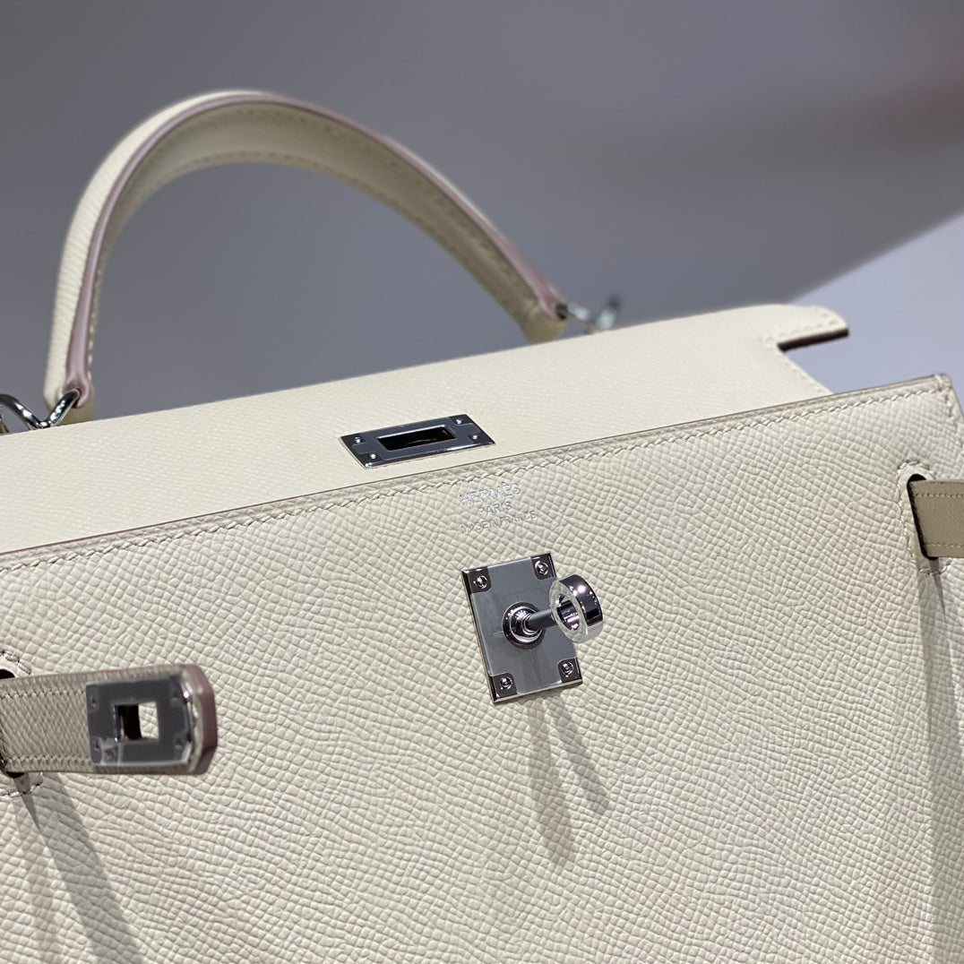 KELLY 25CM IN NATA EPSOM CALFSKIN SILVER HARDWARE