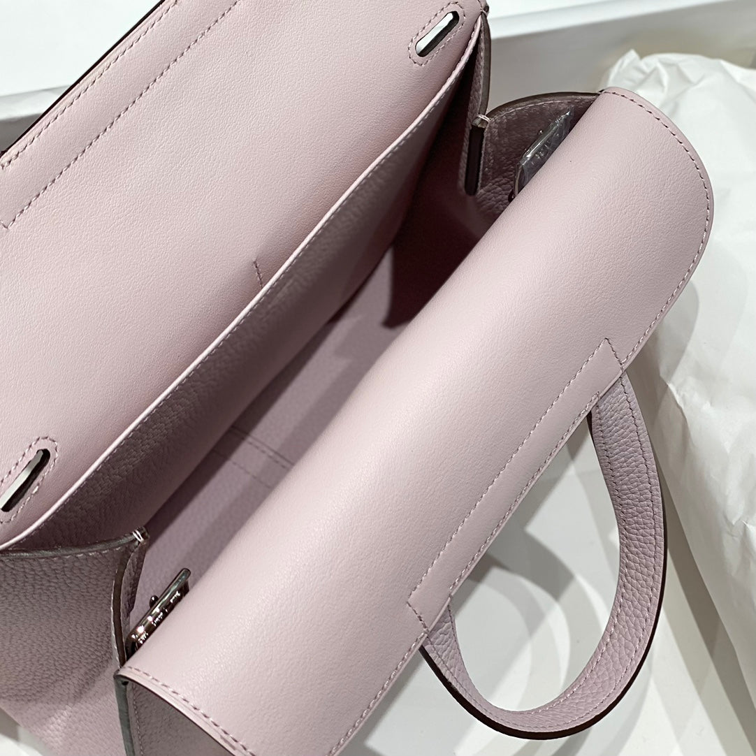 HALZAN 25 HANDLE BAG IN BABY PINK GRAINED CALFSKIN