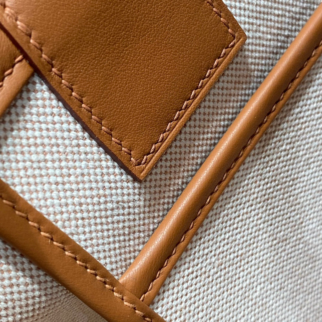 STEEPLE 28 BAG IN OFF-WHITE H CANVAS AND BROWN SWIFT CALFSKIN