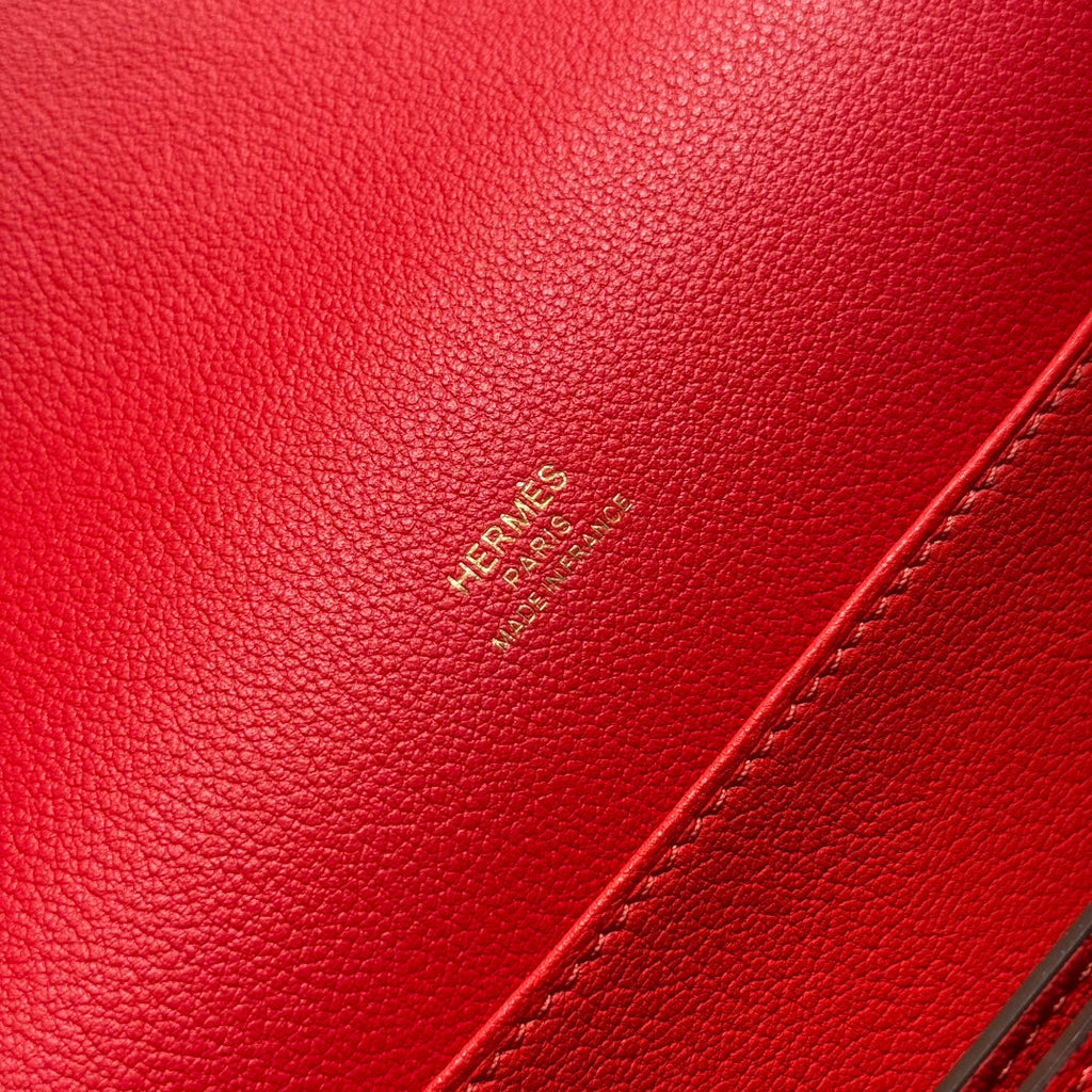 HM ROULIS 18 MINI BAG IN CARDINAL RED CALFSKIN GOLD-TONE HARDWARE