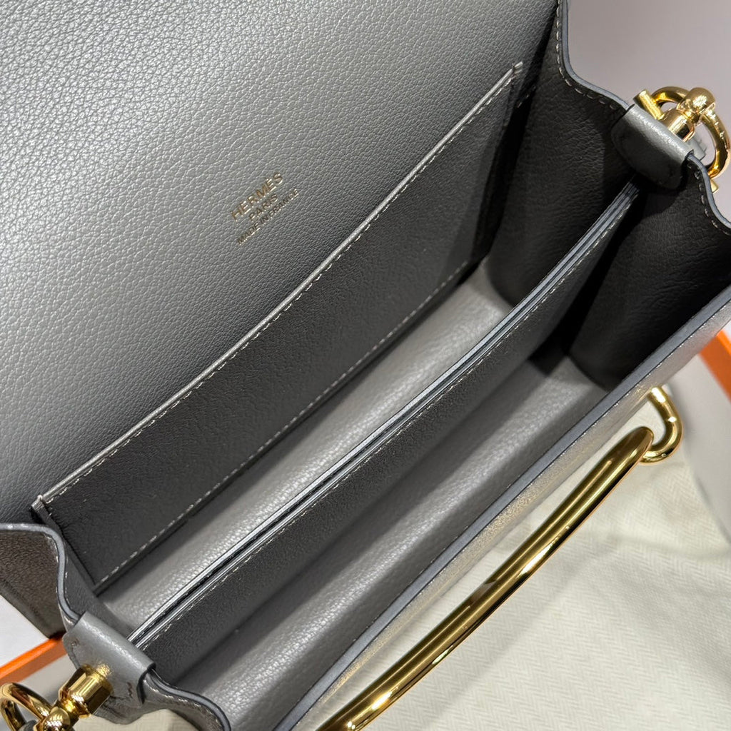 HM ROULIS 18 MINI BAG IN DARK GREY CALFSKIN GOLD-TONE HARDWARE