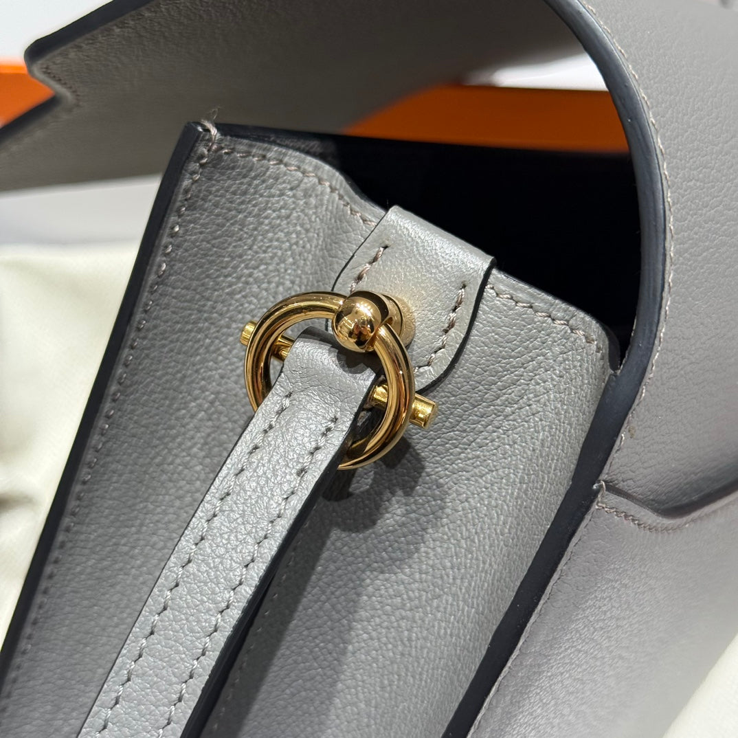 HM ROULIS 18 MINI BAG IN DARK GREY CALFSKIN GOLD-TONE HARDWARE