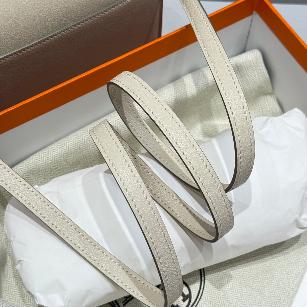 HM ROULIS 18 MINI BAG IN BEIGE CALFSKIN GOLD-TONE HARDWARE