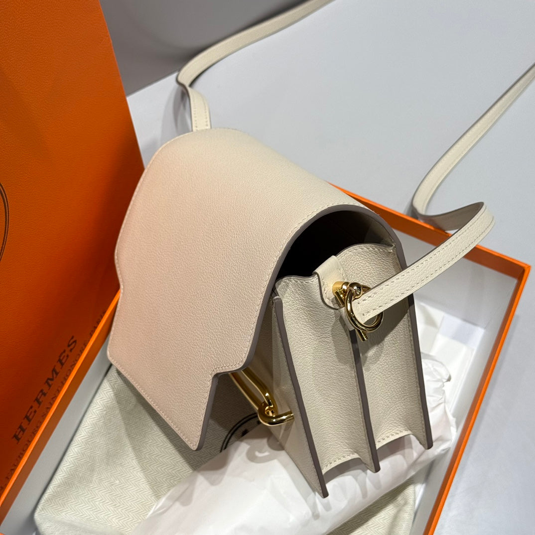 HM ROULIS 18 MINI BAG IN BEIGE CALFSKIN GOLD-TONE HARDWARE