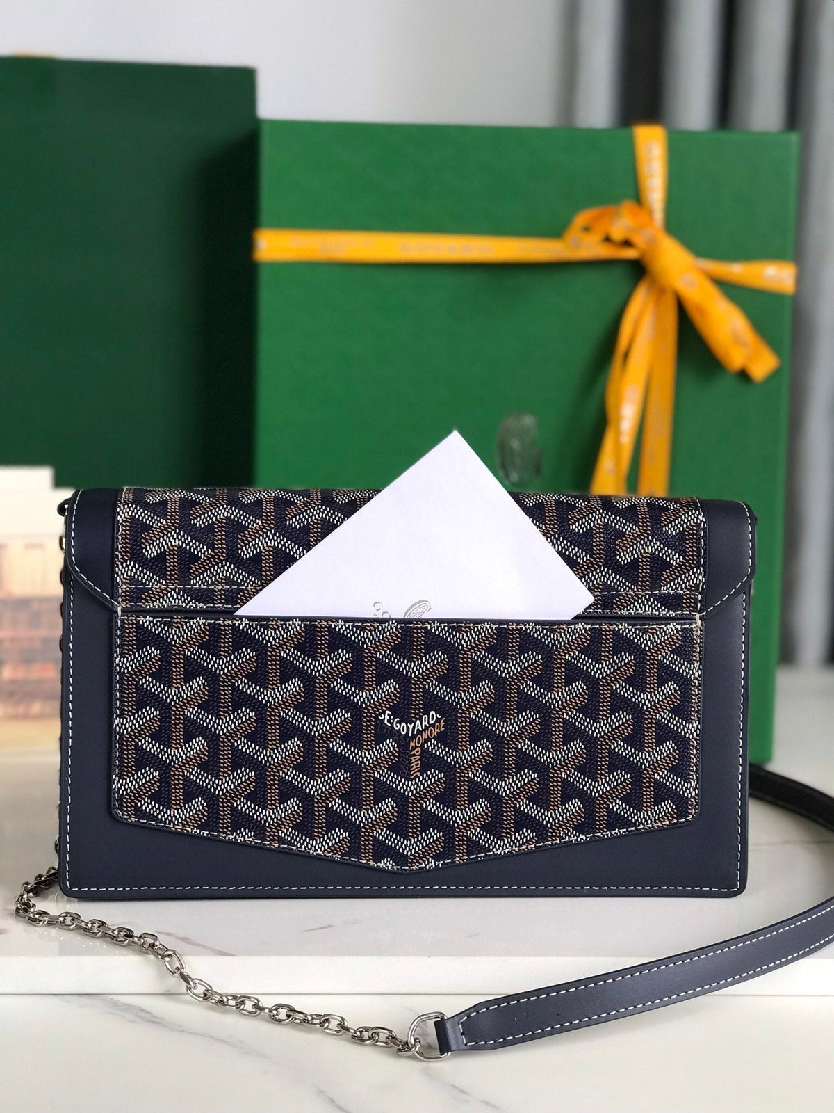 DUCHESSE MARIE-CAROLINE BAG 25 IN NAVY BLUE GOYARDINE CANVAS AND SMOOTH CALFSKIN