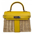 KELLY 20CM JAUNE DE NAPLES SWIFT IN YELLOW LEATHER AND WICKER SILVER HARDWARE